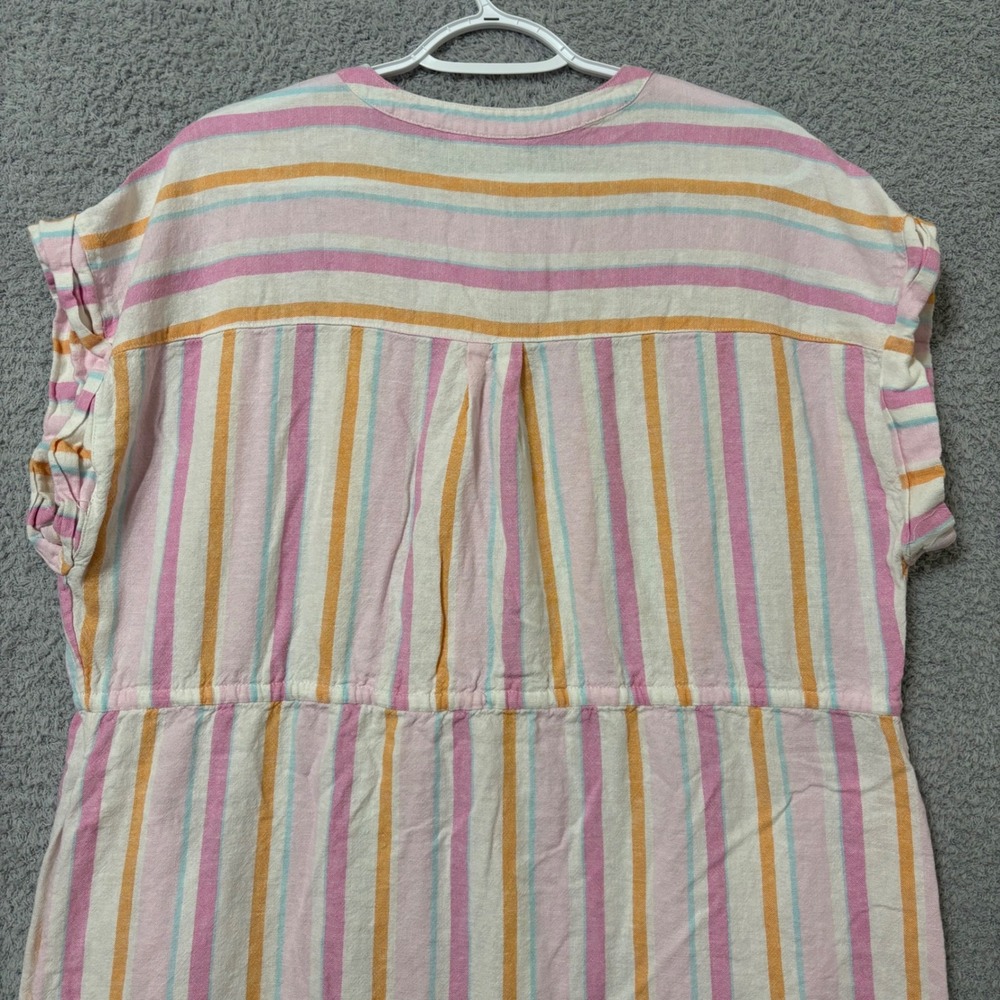 Striped Linen Blend Shirt Dress XL 16-18 Tie Waist Pockets - Picture 9 of 13